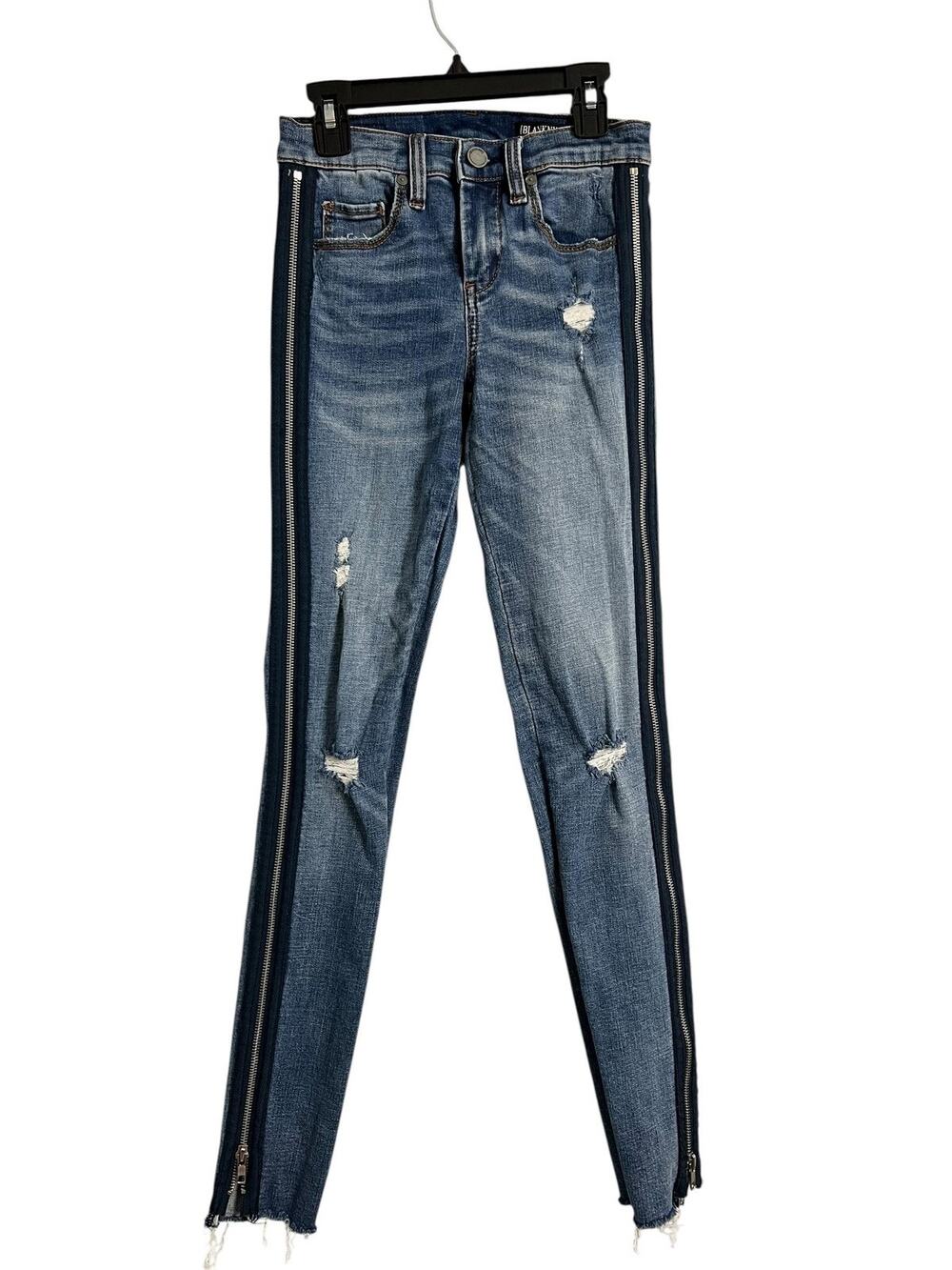 BLANKNYC The Bond Skinny Jeans Womens 24 Blue Distressed Stripe Ankle Zip